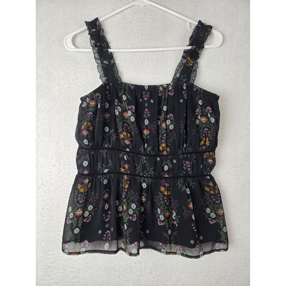 Old Navy Womens Floral Print Sleeveless Top Black Multicolor Smocked M